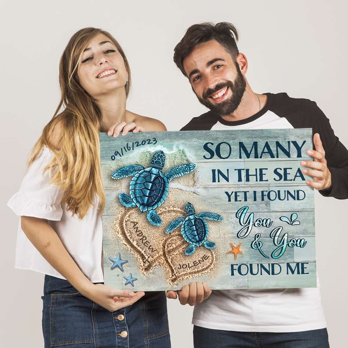 Personalized Poster Canvas - Beach and Turtles - Couple Gift - Image 4