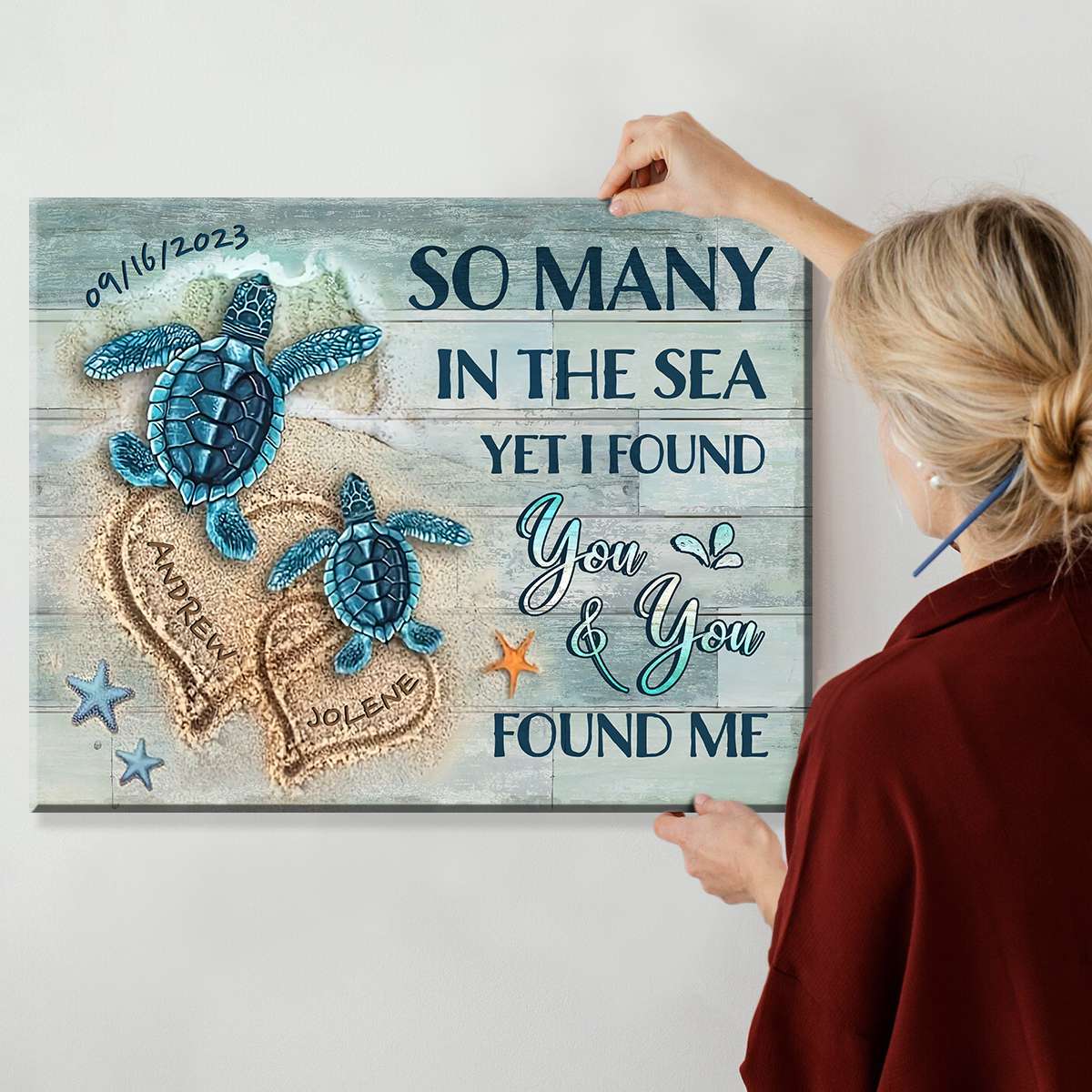 Personalized Poster Canvas - Beach and Turtles - Couple Gift - Image 5