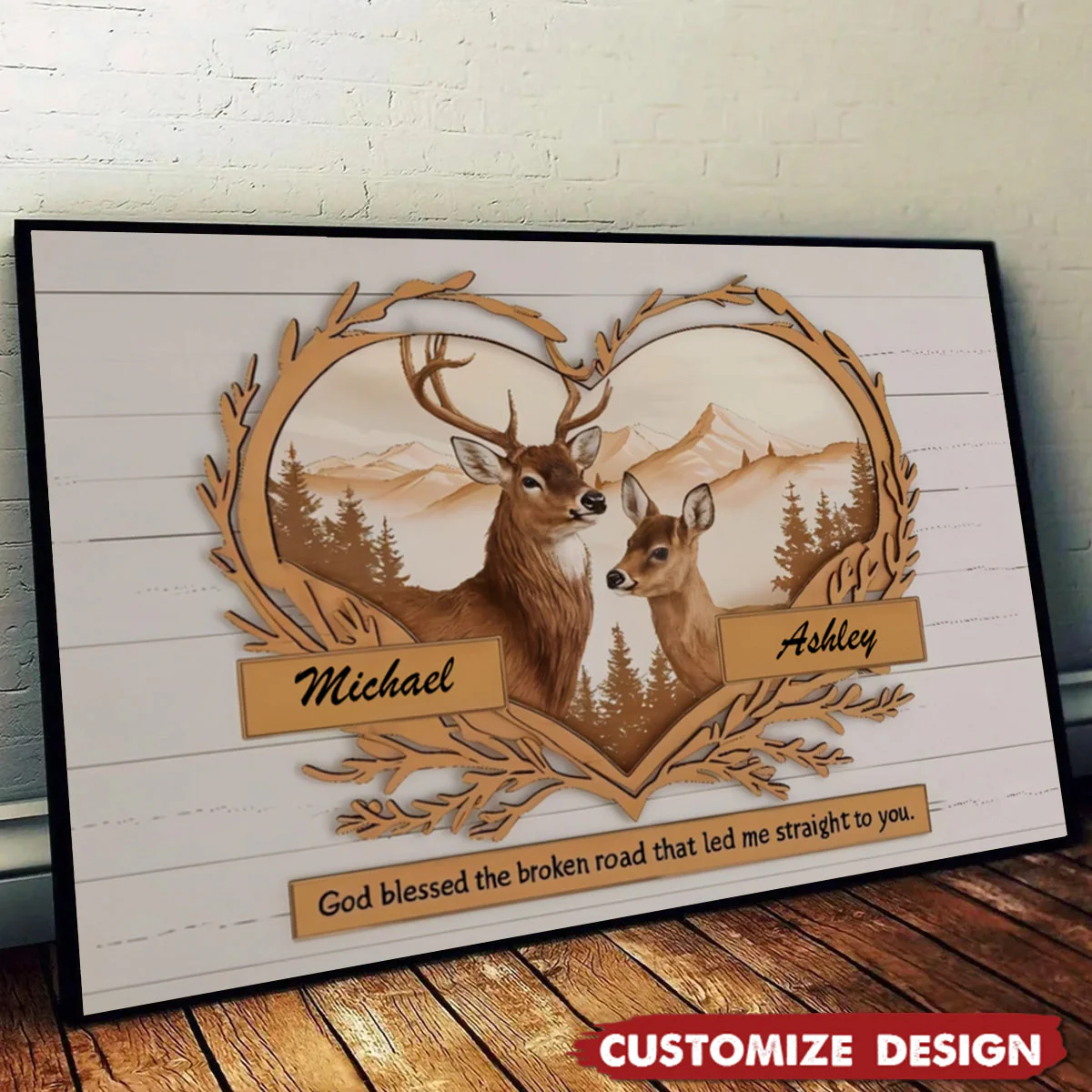 Personalized Poster - Couple Gift - Deer Love Mountains - Image 2