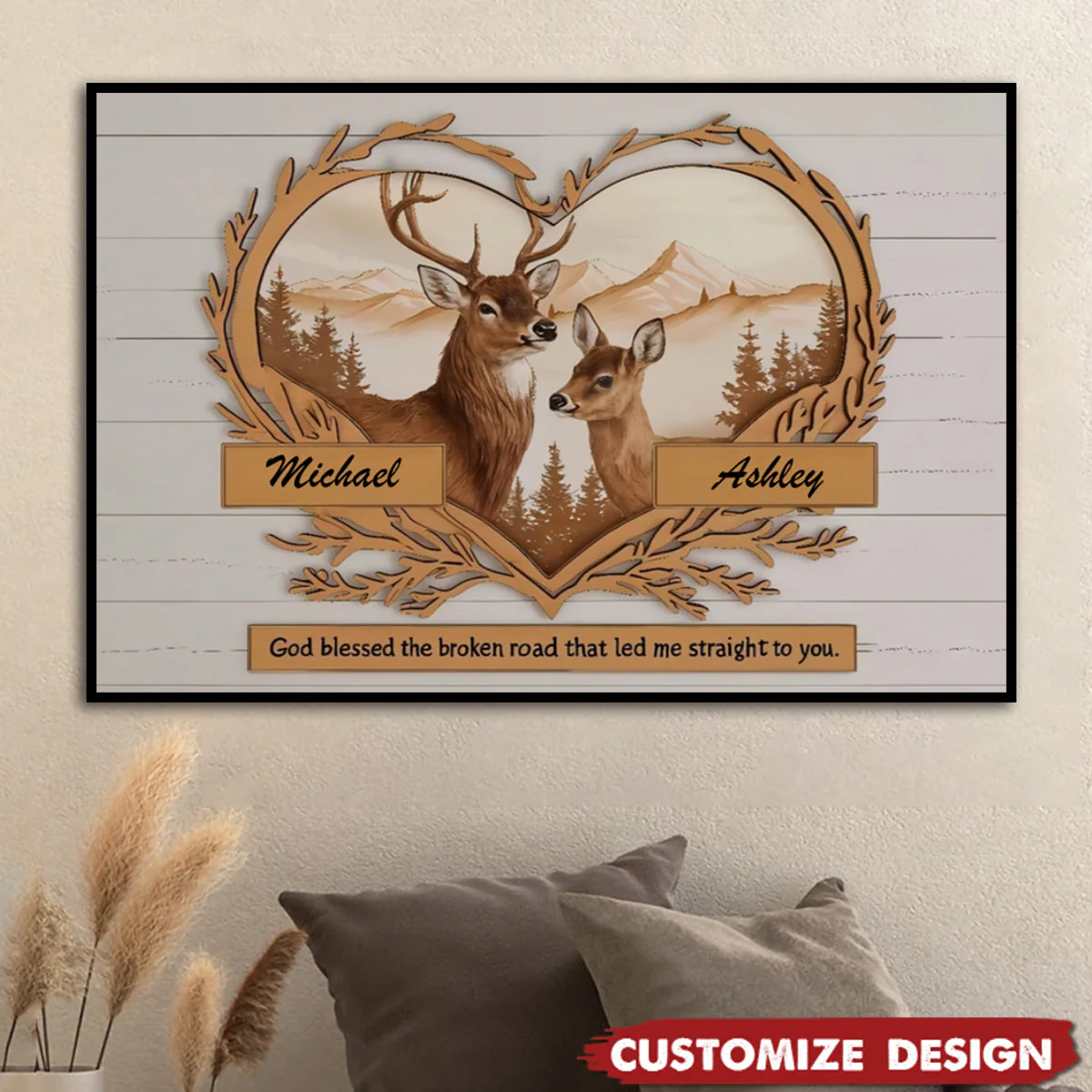 Personalized Poster - Couple Gift - Deer Love Mountains - Image 3