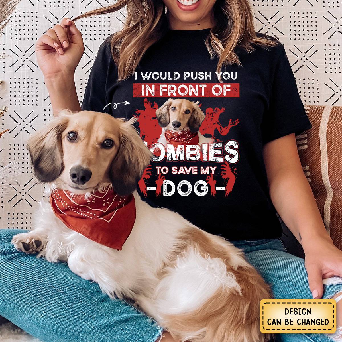 Personalized Pure Cotton T-shirt - I Would Push You Zombies Save My Dog Cat Halloween - Image 2