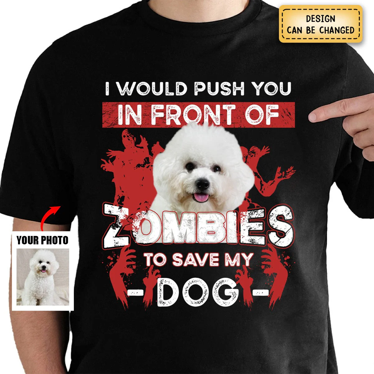 Personalized Pure Cotton T-shirt - I Would Push You Zombies Save My Dog Cat Halloween - Image 4