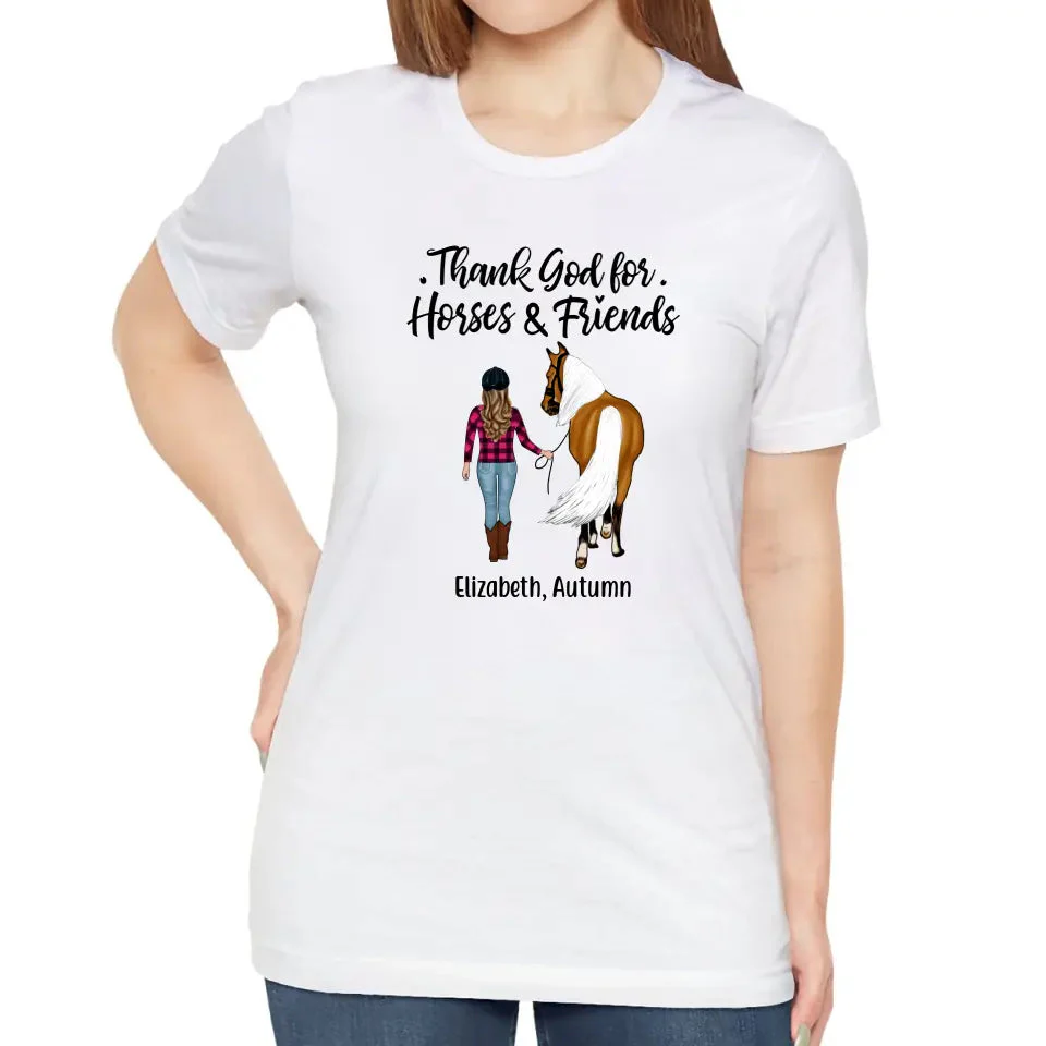 Personalized Pure Cotton T-shirt - Thank God for Horses & Friends - Gift for Horse Lovers - Image 4