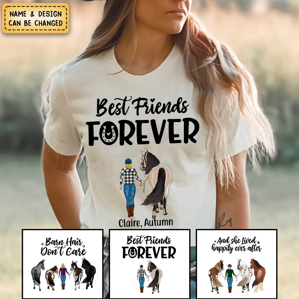 Personalized Pure Cotton T-shirt - Thank God for Horses & Friends - Gift for Horse Lovers - Image 7