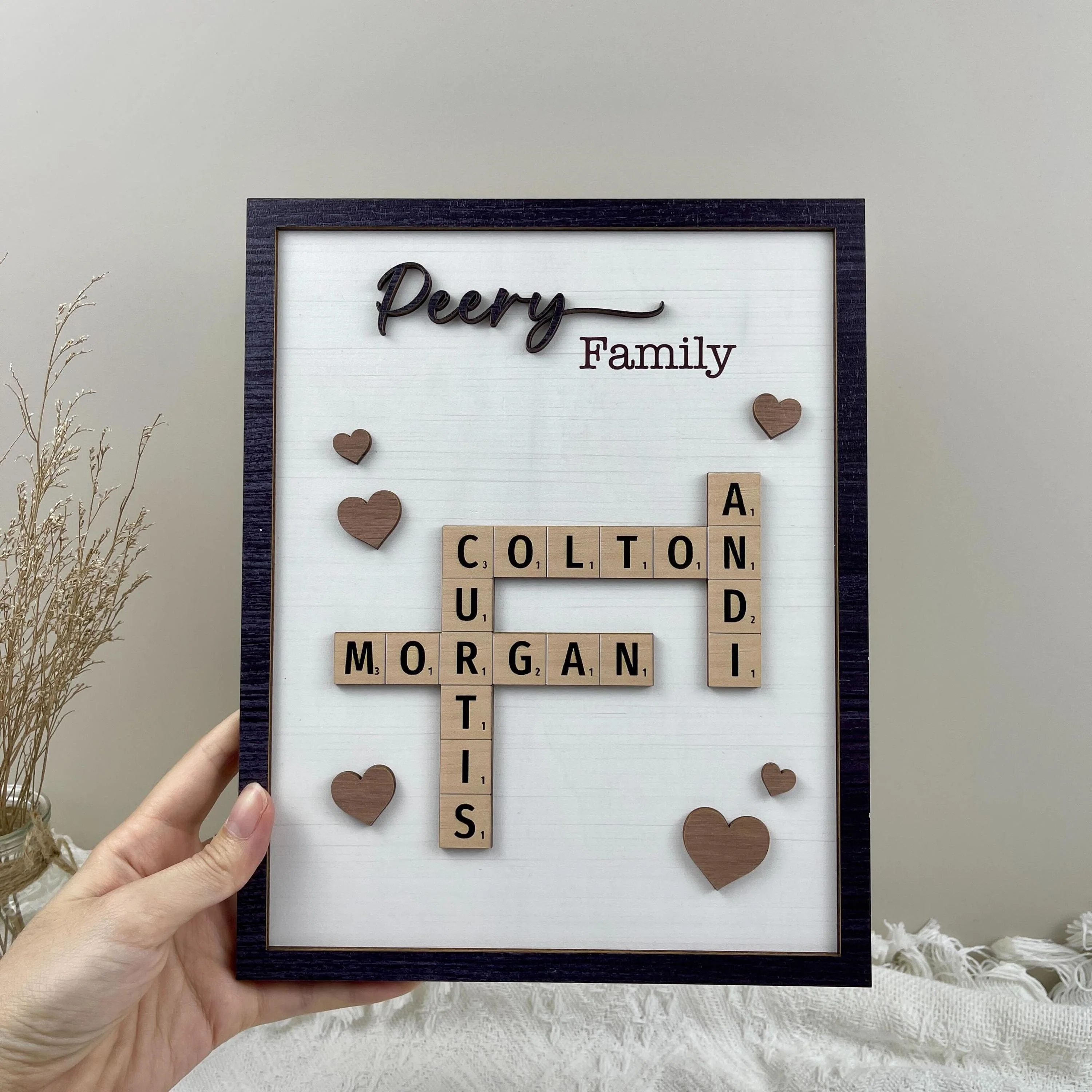 Personalized Puzzle Crossword scrabble board, Custom Family name 2-Layered Wooden Plaque With Stand - Image 2