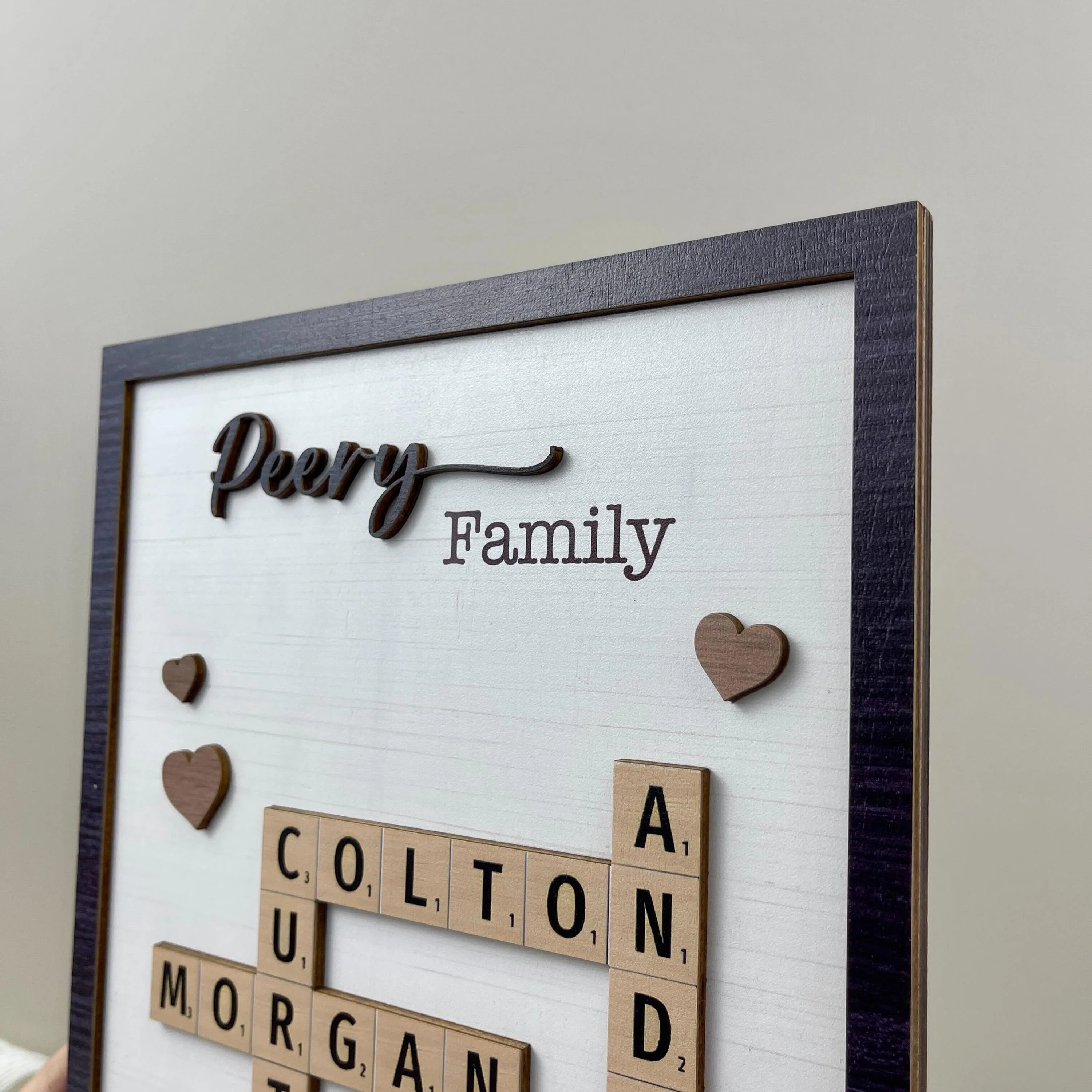 Personalized Puzzle Crossword scrabble board, Custom Family name 2-Layered Wooden Plaque With Stand - Image 3