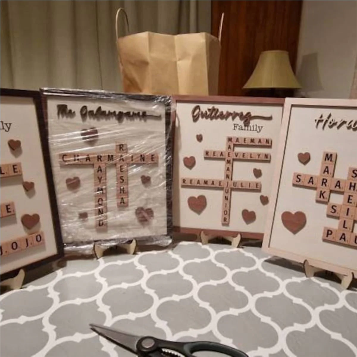 Personalized Puzzle Crossword scrabble board, Custom Family name 2-Layered Wooden Plaque With Stand - Image 4