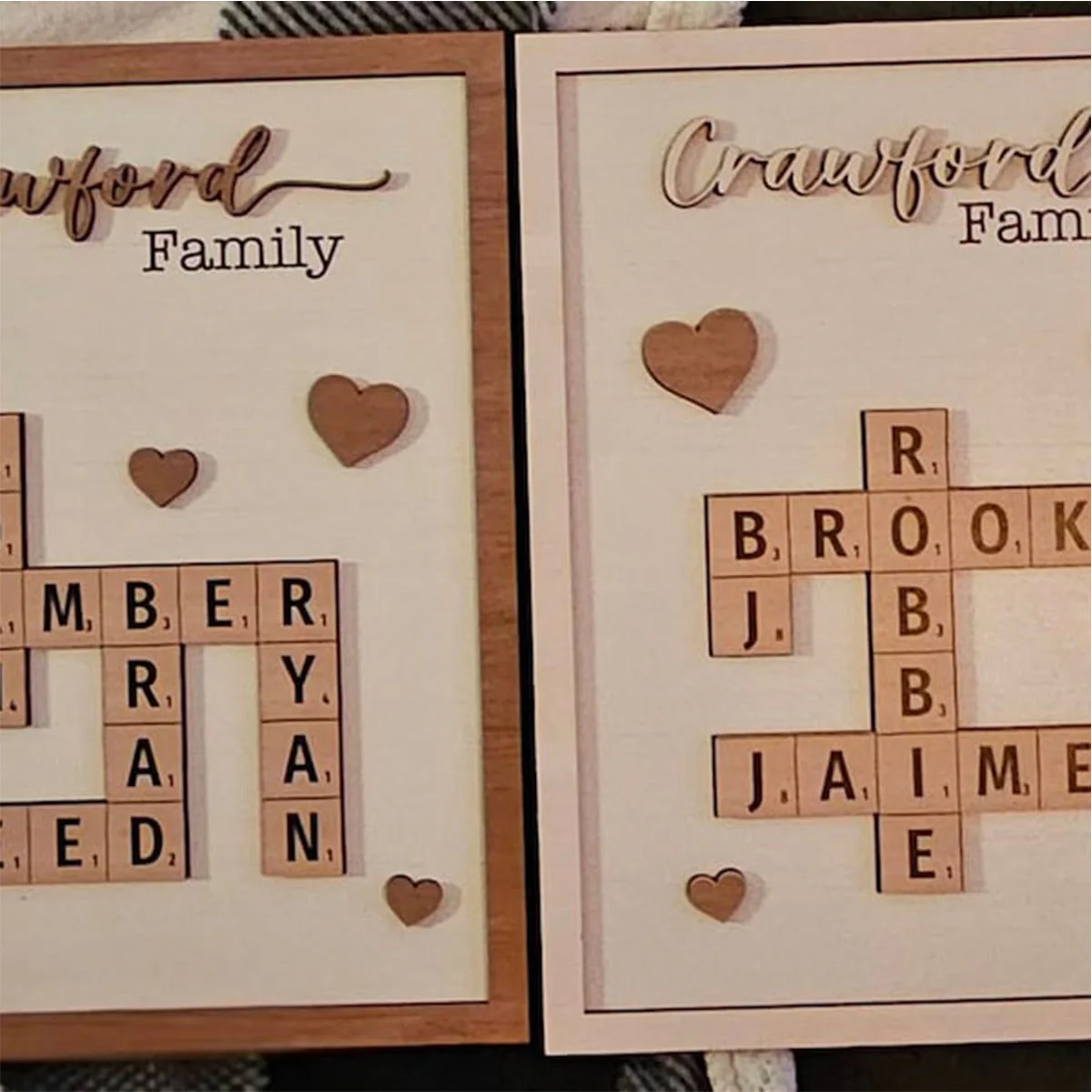Personalized Puzzle Crossword scrabble board, Custom Family name 2-Layered Wooden Plaque With Stand - Image 5