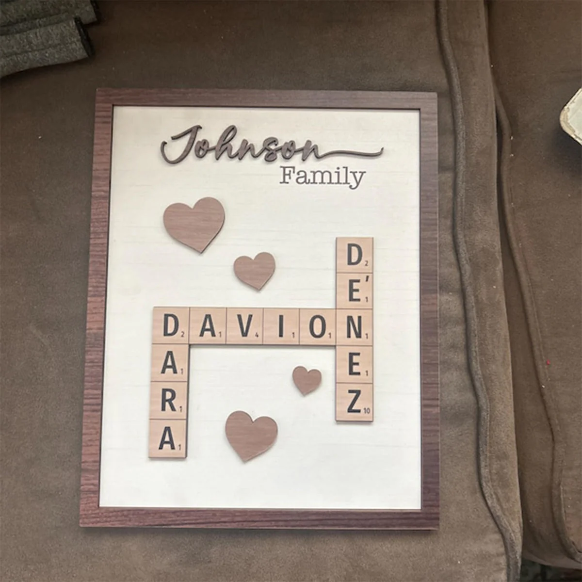 Personalized Puzzle Crossword scrabble board, Custom Family name 2-Layered Wooden Plaque With Stand - Image 6