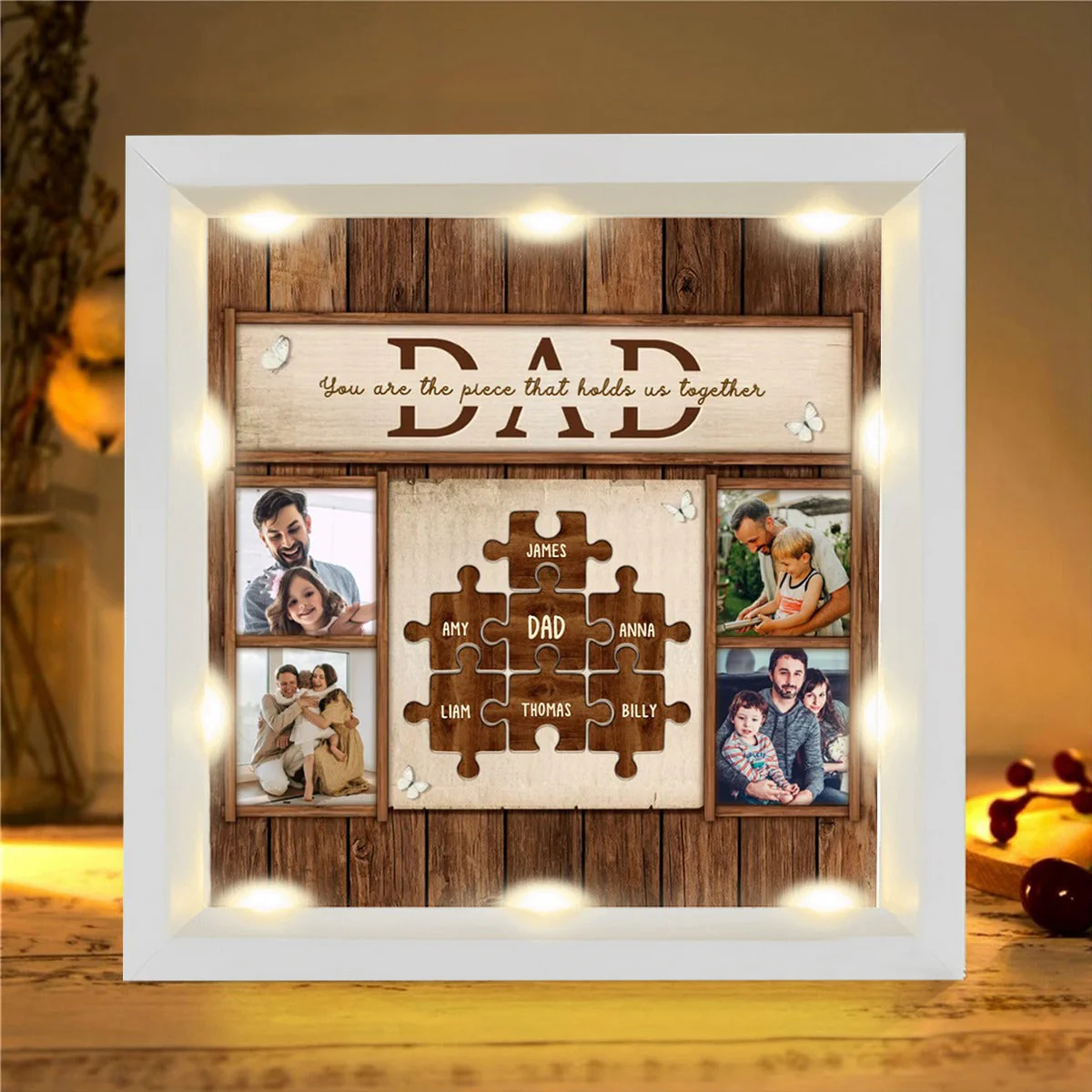 Personalized Light Shadow Box - You Are The Piece That Holds Us Together Gift For Dad - Image 2
