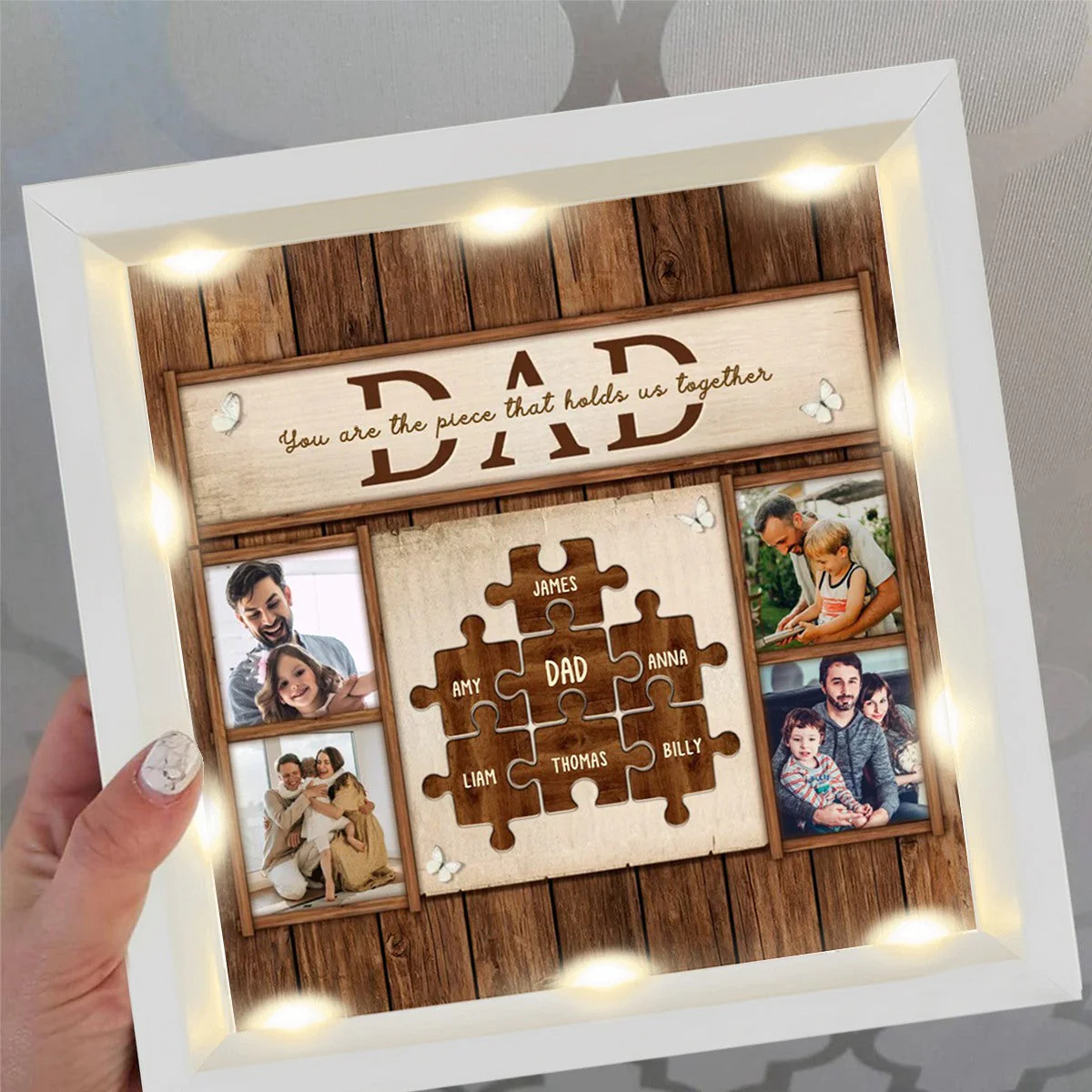 Personalized Light Shadow Box - You Are The Piece That Holds Us Together Gift For Dad - Image 4