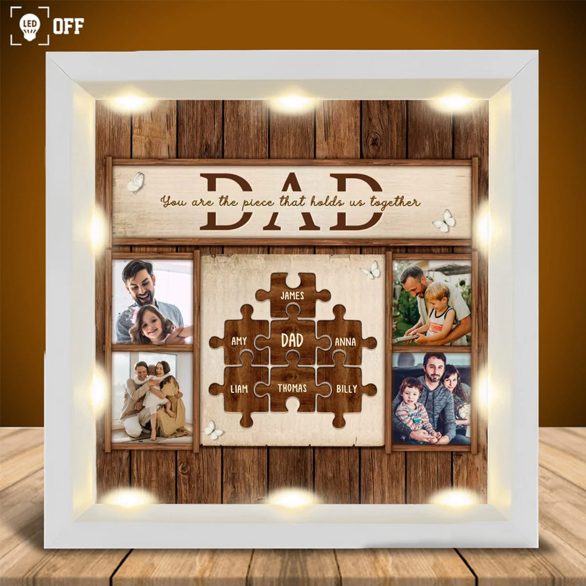 Personalized Light Shadow Box - You Are The Piece That Holds Us Together Gift For Dad - Image 5
