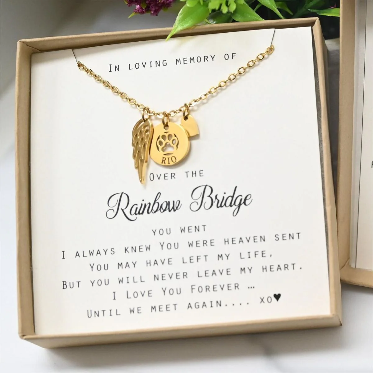 Personalized Rainbow Bridge Loss of Dog Cat Memorial Necklace - Image 2