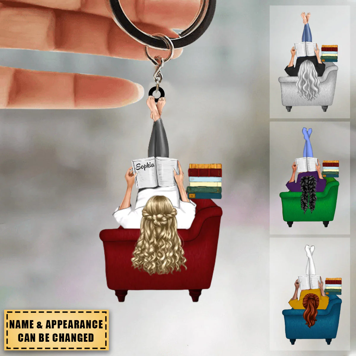 Personalized Reading Book Backview Woman Keychain