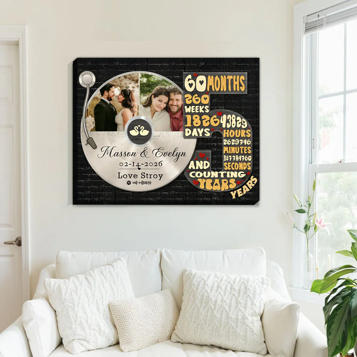 Personalized Record Photo Canvas Poster, Wedding Anniversary Keepsake Gift For Wift, Husband - Image 10