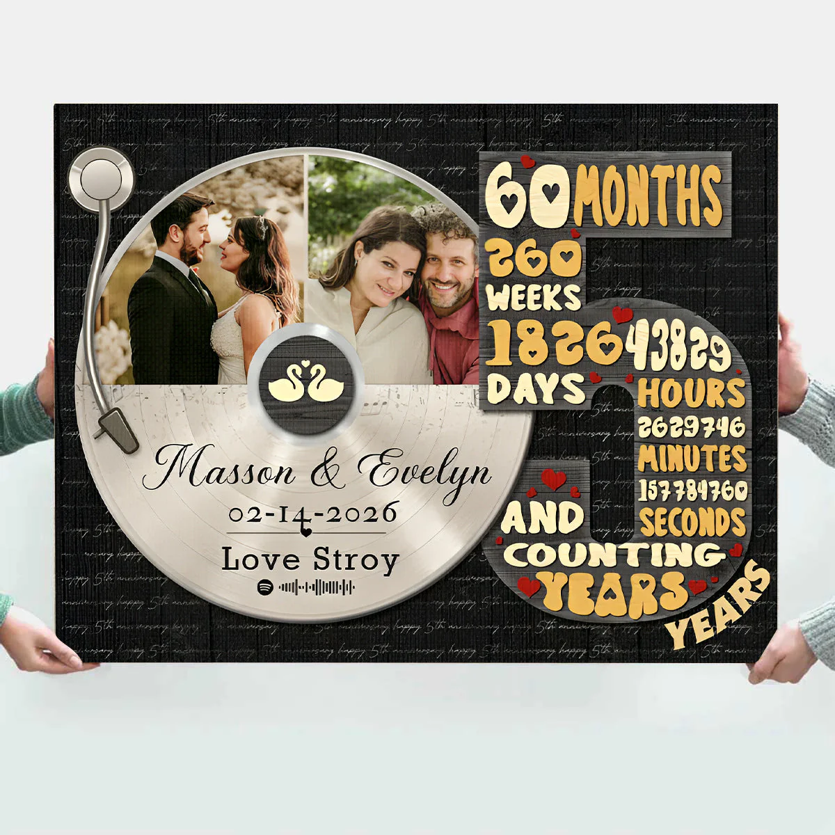 Personalized Record Photo Canvas Poster, Wedding Anniversary Keepsake Gift For Wift, Husband - Image 2