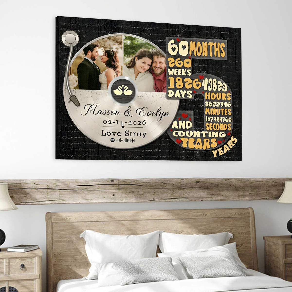 Personalized Record Photo Canvas Poster, Wedding Anniversary Keepsake Gift For Wift, Husband - Image 3