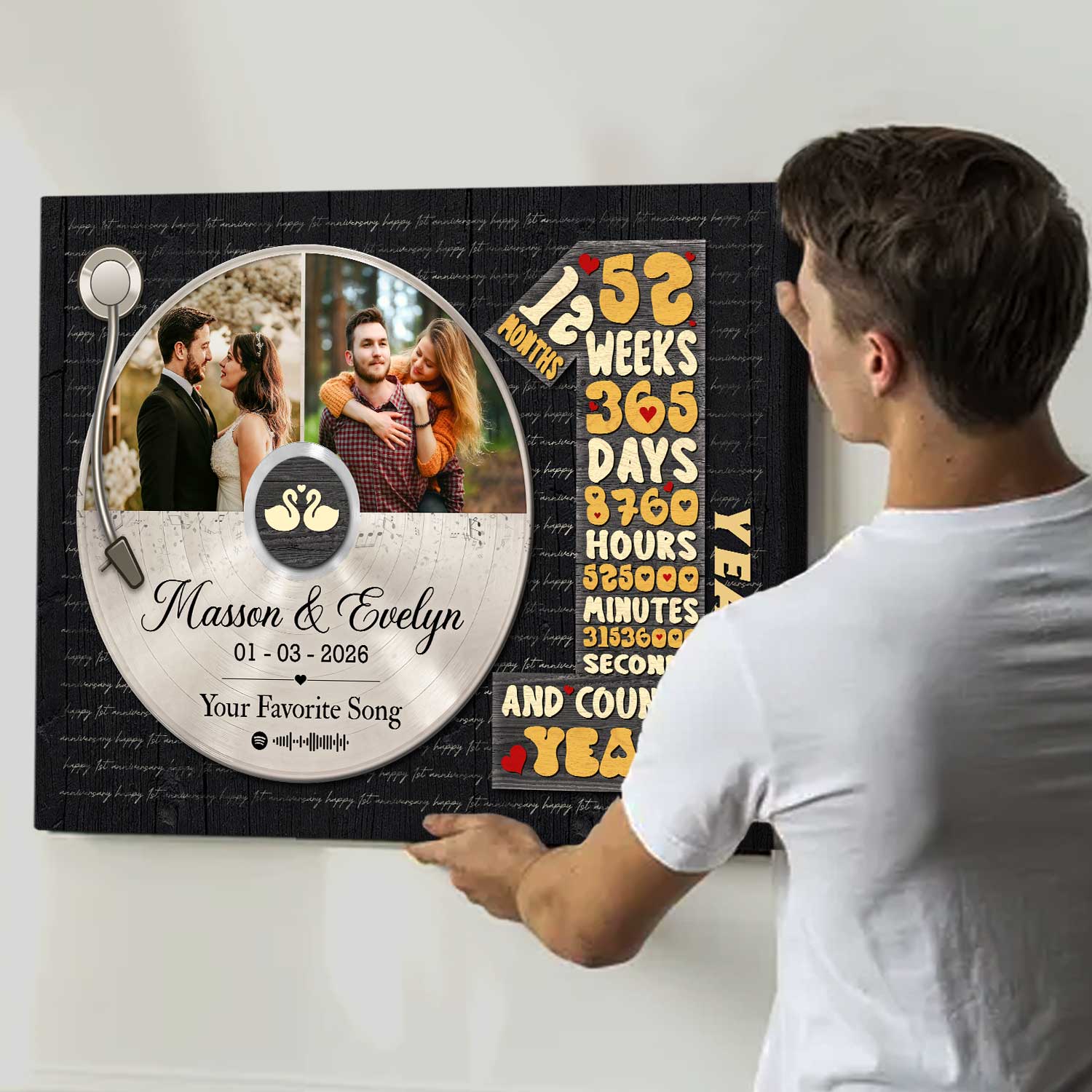 Personalized Record Photo Canvas Poster, Wedding Anniversary Keepsake Gift For Wift, Husband - Image 4