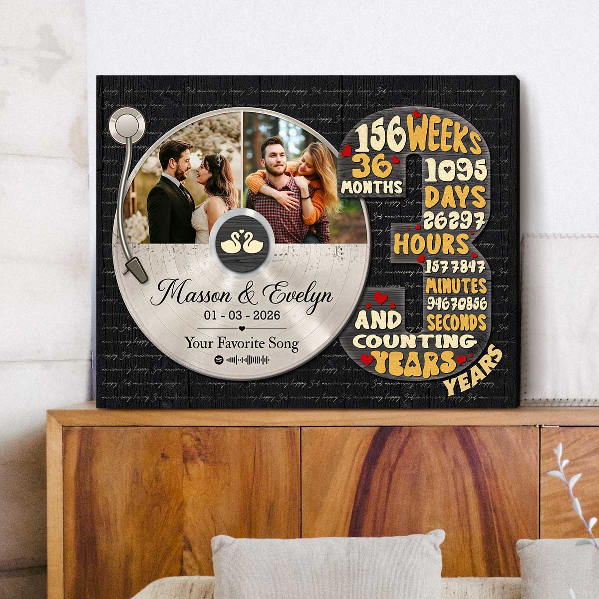 Personalized Record Photo Canvas Poster, Wedding Anniversary Keepsake Gift For Wift, Husband - Image 5