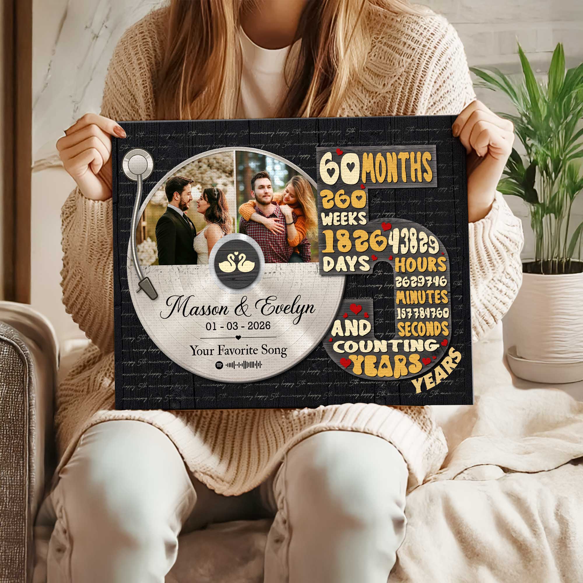 Personalized Record Photo Canvas Poster, Wedding Anniversary Keepsake Gift For Wift, Husband - Image 6