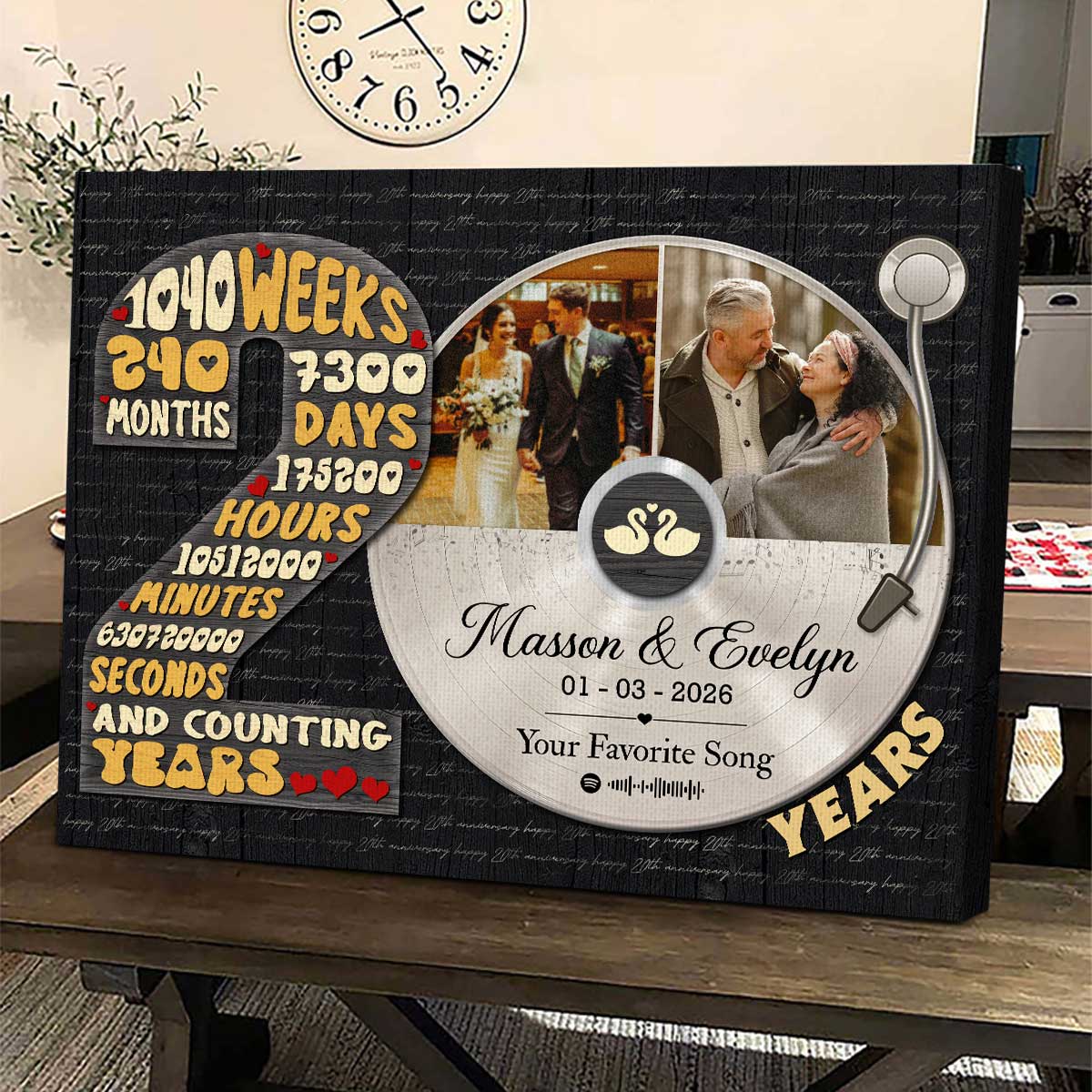 Personalized Record Photo Canvas Poster, Wedding Anniversary Keepsake Gift For Wift, Husband - Image 7