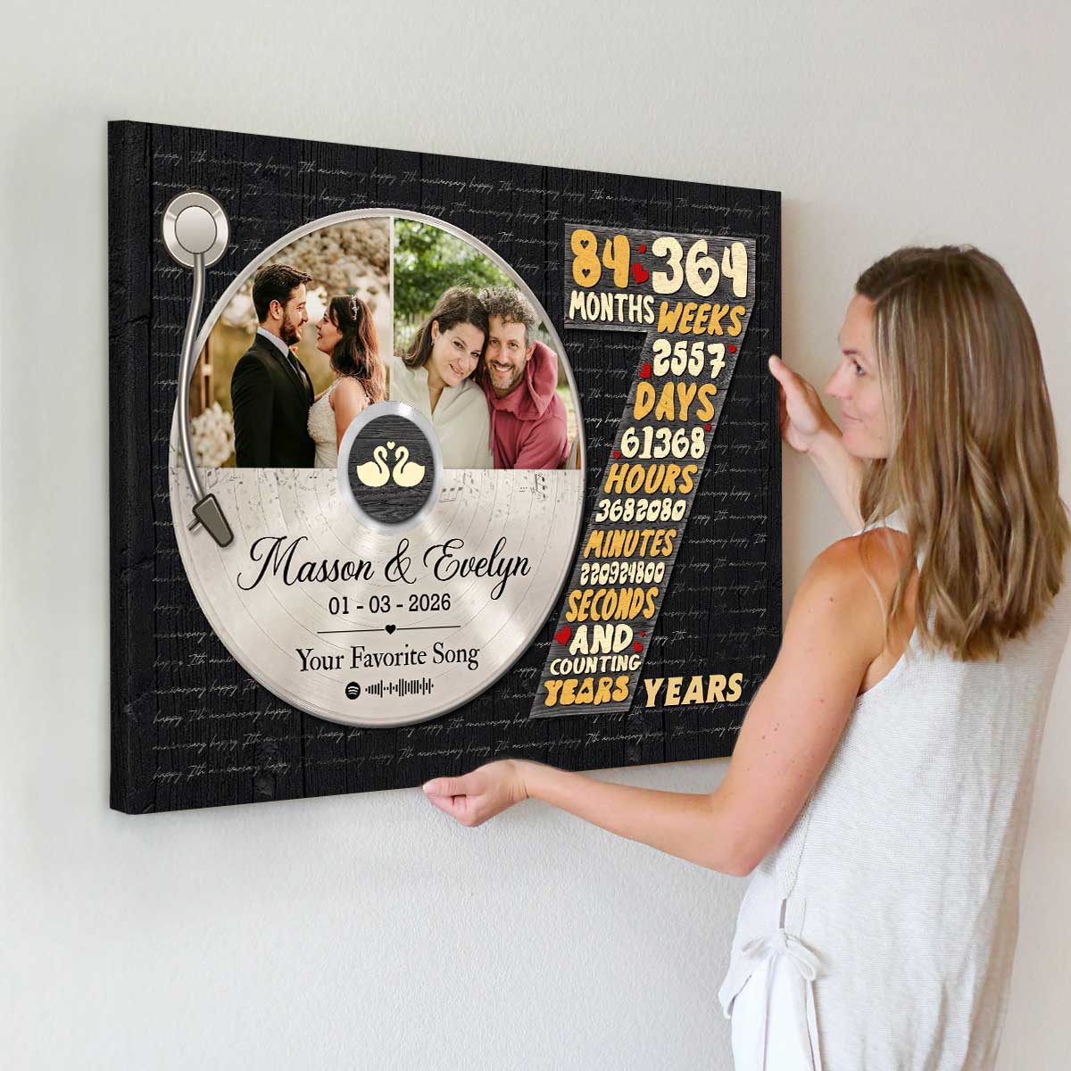 Personalized Record Photo Canvas Poster, Wedding Anniversary Keepsake Gift For Wift, Husband - Image 8
