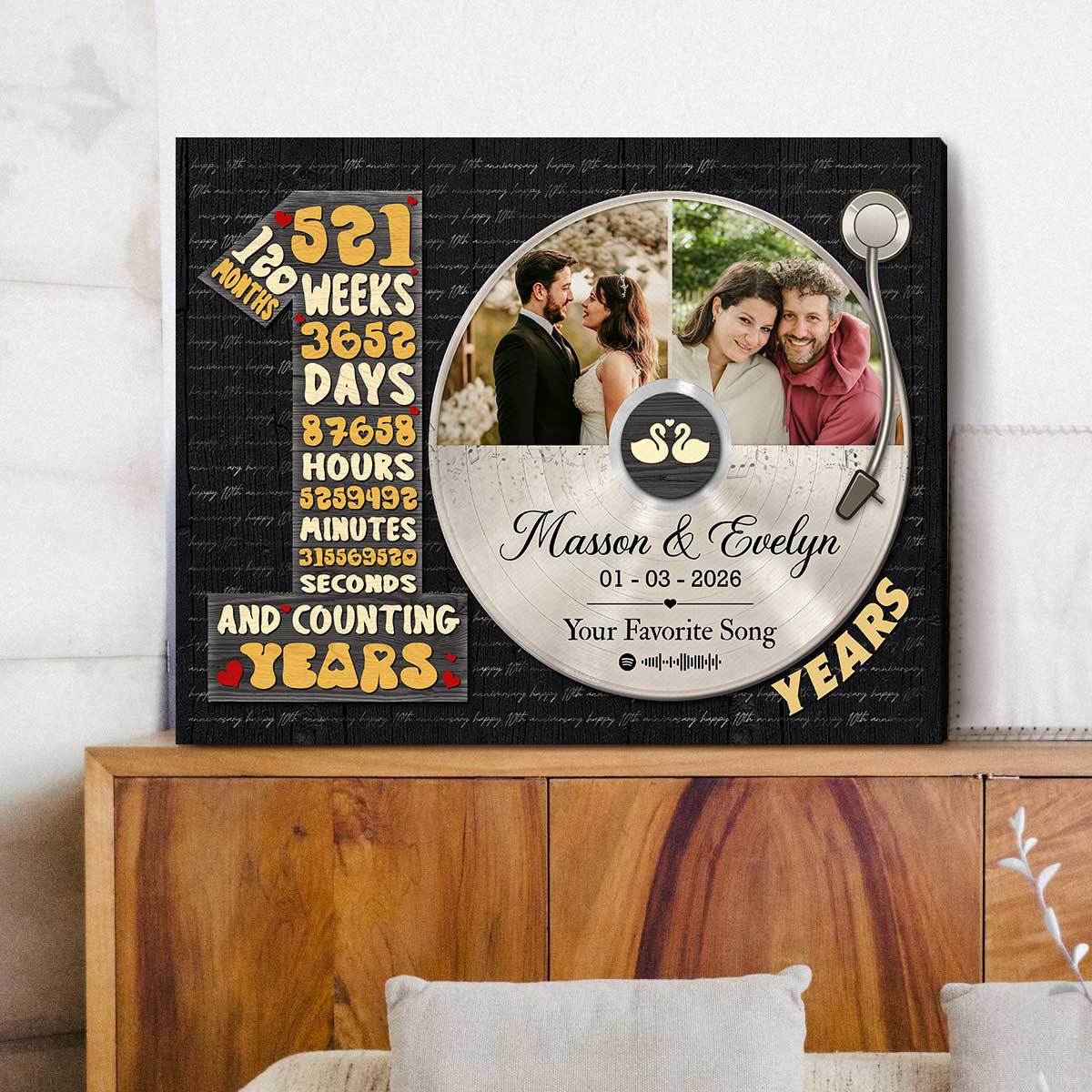 Personalized Record Photo Canvas Poster, Wedding Anniversary Keepsake Gift For Wift, Husband - Image 9