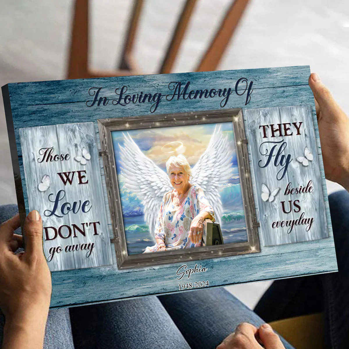 Personalized Remembrance Gift, In Loving Memory, Gift For Sympathy Angel Wings Canvas - Image 3
