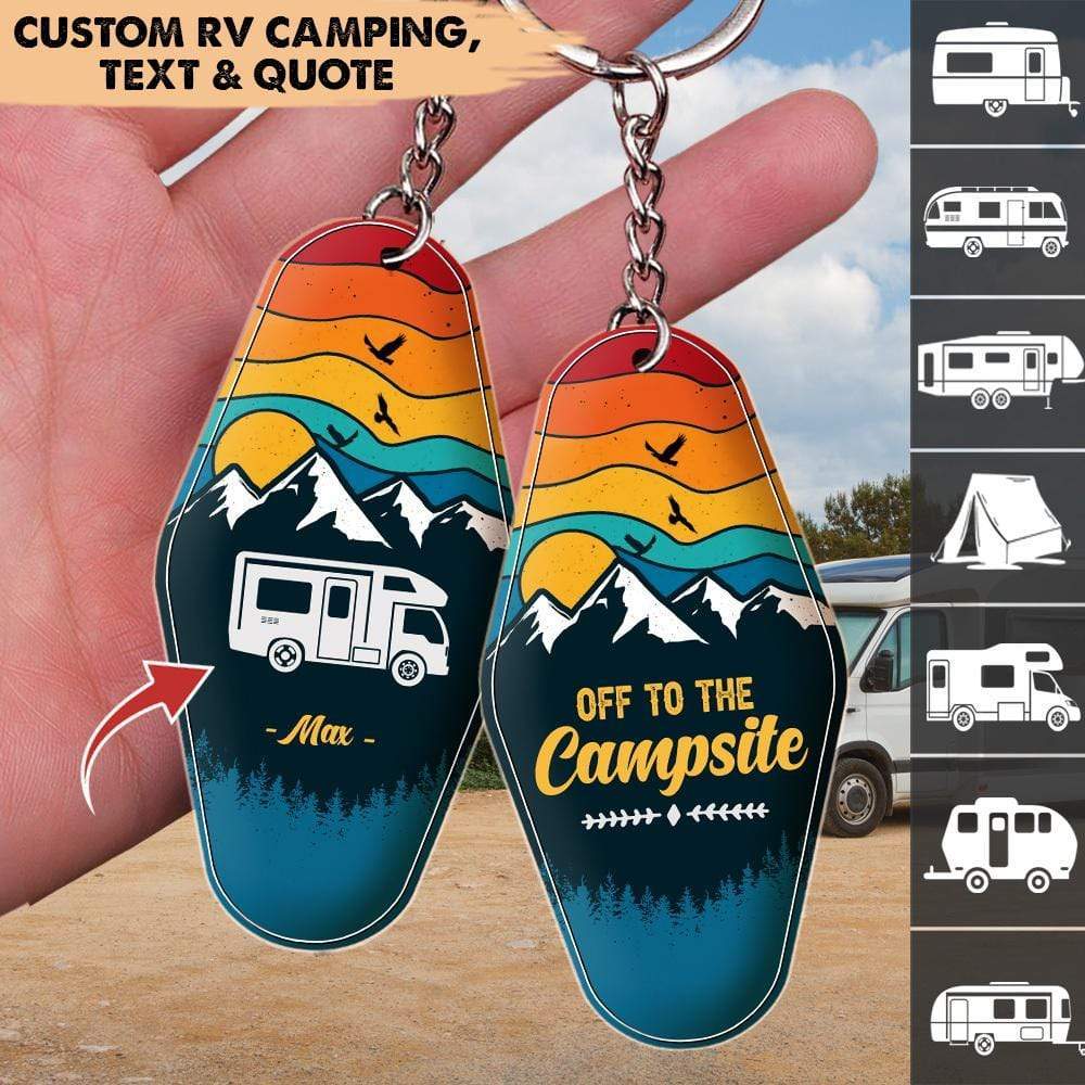 Personalized Retro Sunset Camping Keychain Custom RV Camping - Image 2