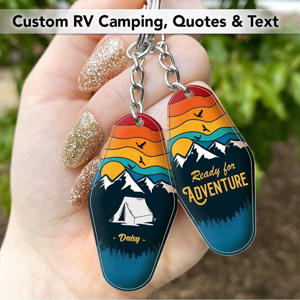 Personalized Retro Sunset Camping Keychain Custom RV Camping - Image 3
