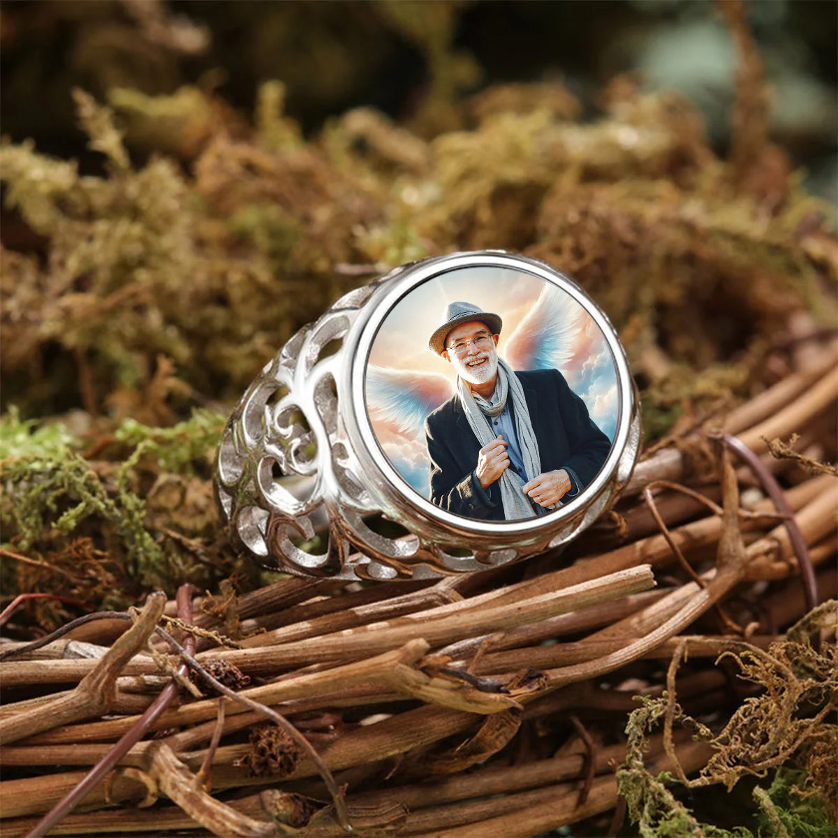 Personalized Round Memorial Photo Wings Ring - Image 5