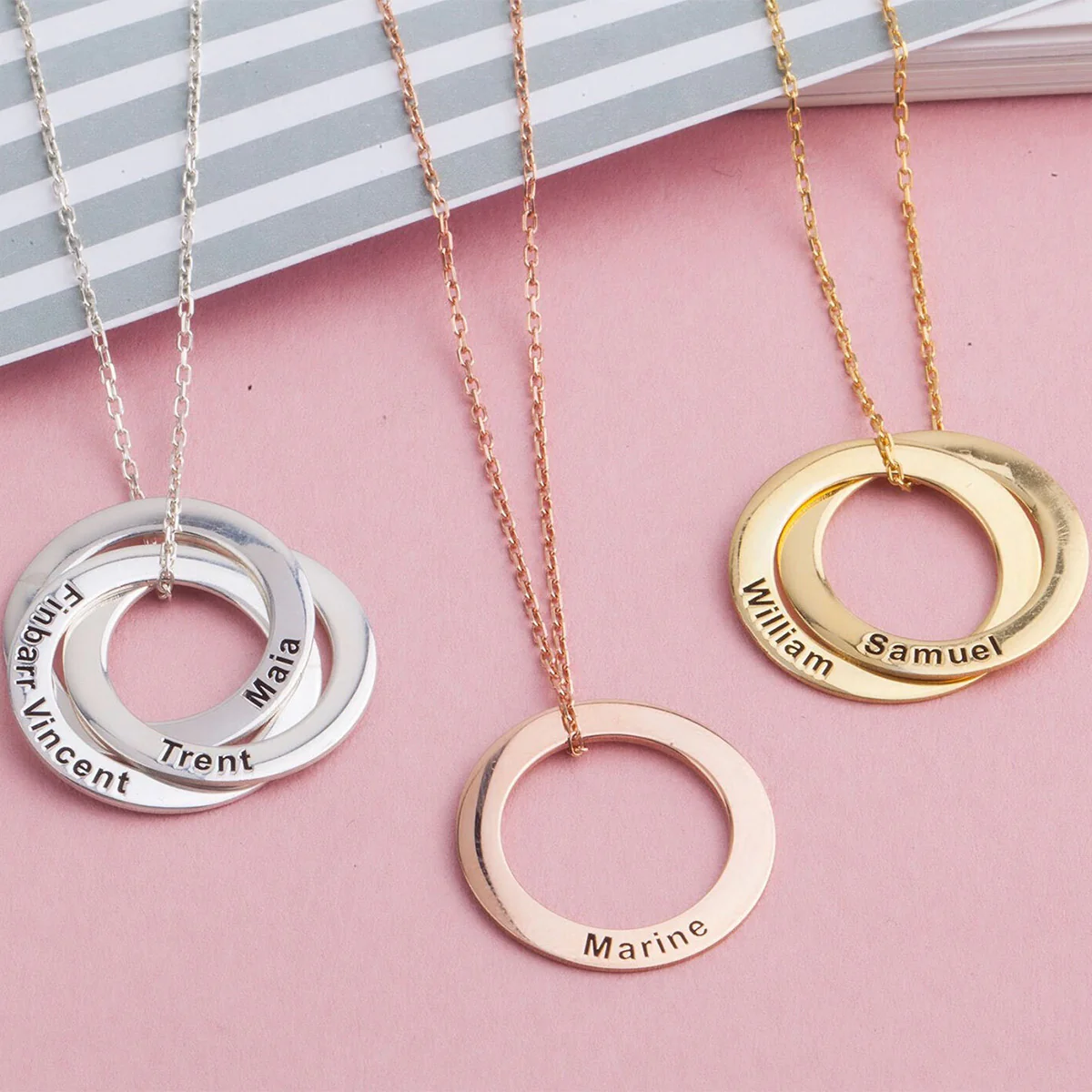 Personalized round necklace, engraved name and text necklaces, Valentine's Day gifts,Family gifts - Image 5