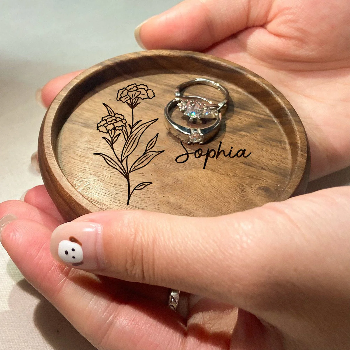 Personalized Round Wood Ring Dish, Engagement Ring Holder, Wedding Ring Dish - Image 4