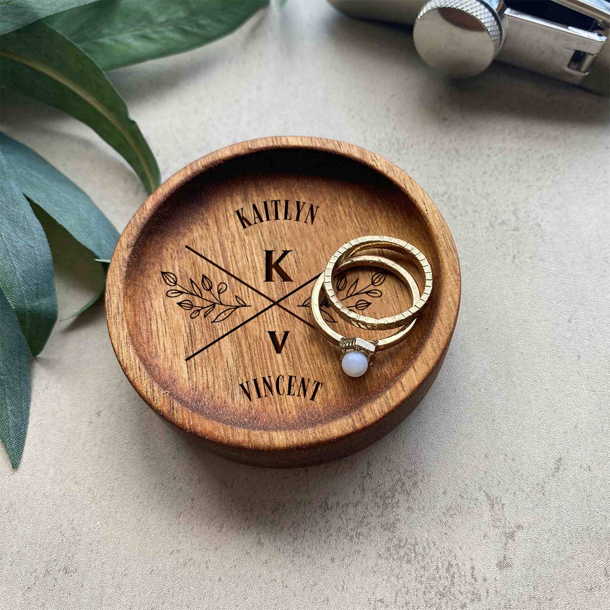 Personalized Round Wood Ring Dish, Engagement Ring Holder, Wedding Ring Dish - Image 5