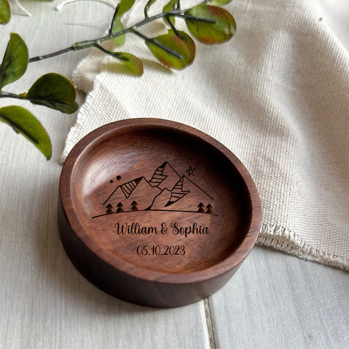 Personalized Round Wood Ring Dish, Engagement Ring Holder, Wedding Ring Dish - Image 7