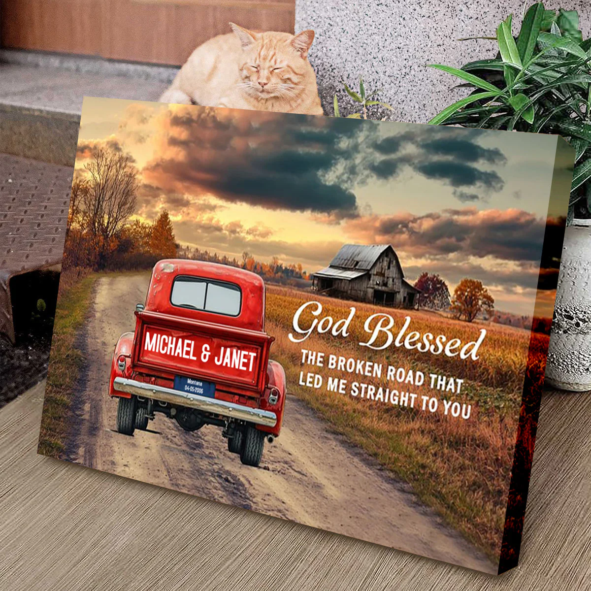 Personalized Rustic Couple Gift God Blessed The Broken Road Truck Canvas Poster - Image 3