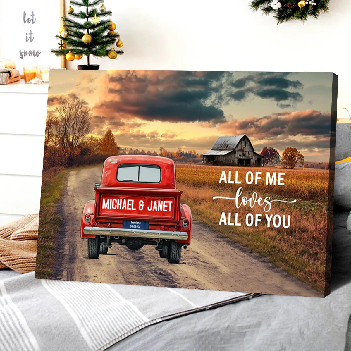 Personalized Rustic Couple Gift God Blessed The Broken Road Truck Canvas Poster - Image 4
