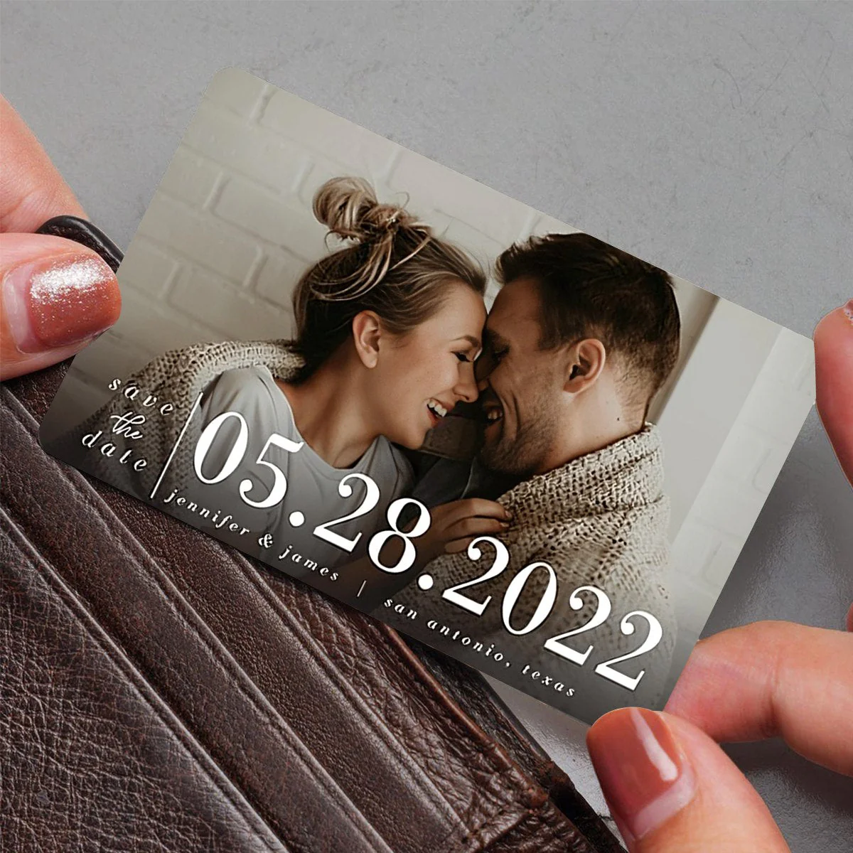 Personalized Save The Date Couple Family Anniversary Gift Metal Wallet Card - Image 2