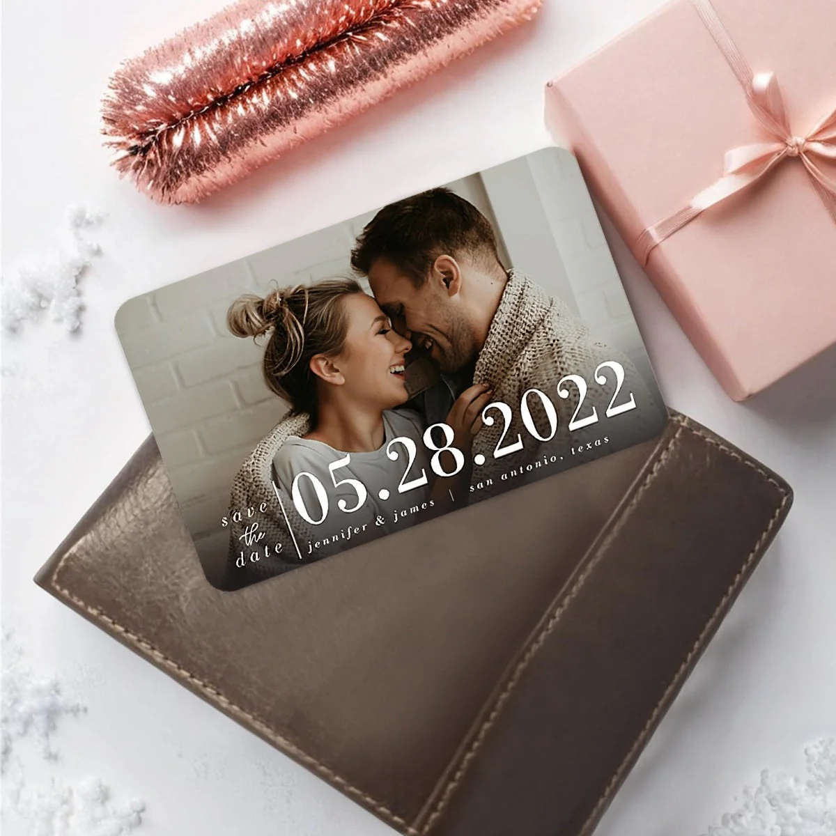 Personalized Save The Date Couple Family Anniversary Gift Metal Wallet Card - Image 5