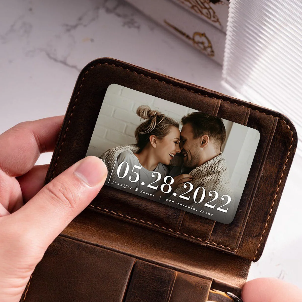 Personalized Save The Date Couple Family Anniversary Gift Metal Wallet Card - Image 7