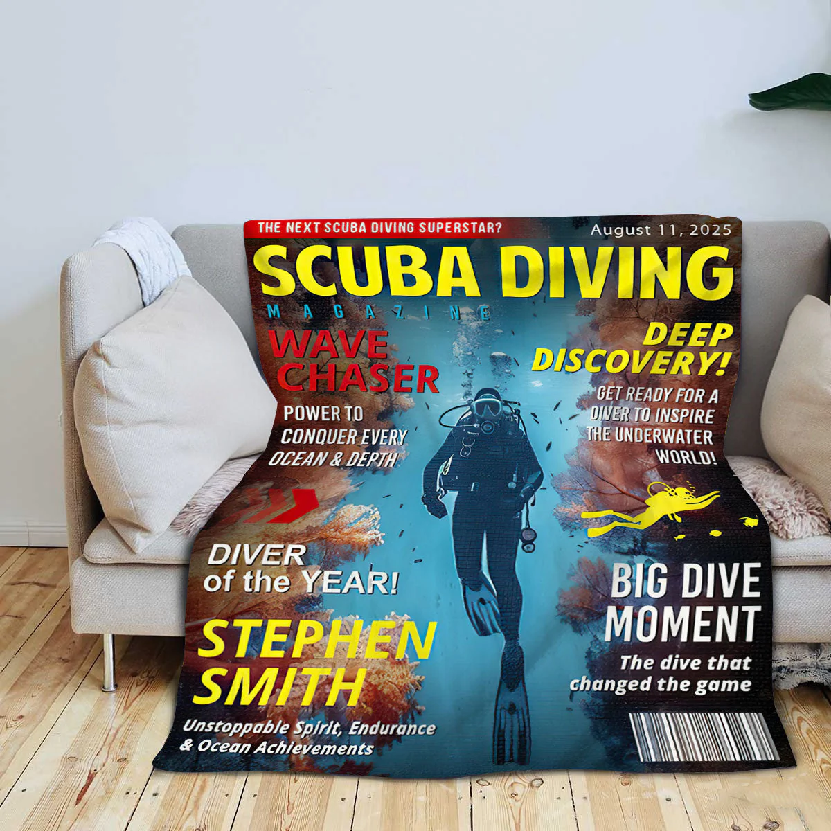 Personalized Scuba Diving Magazine Cover Blanket, Custom Scuba Diving Dad Gift, Scuba Diving Lover Gift - Image 2