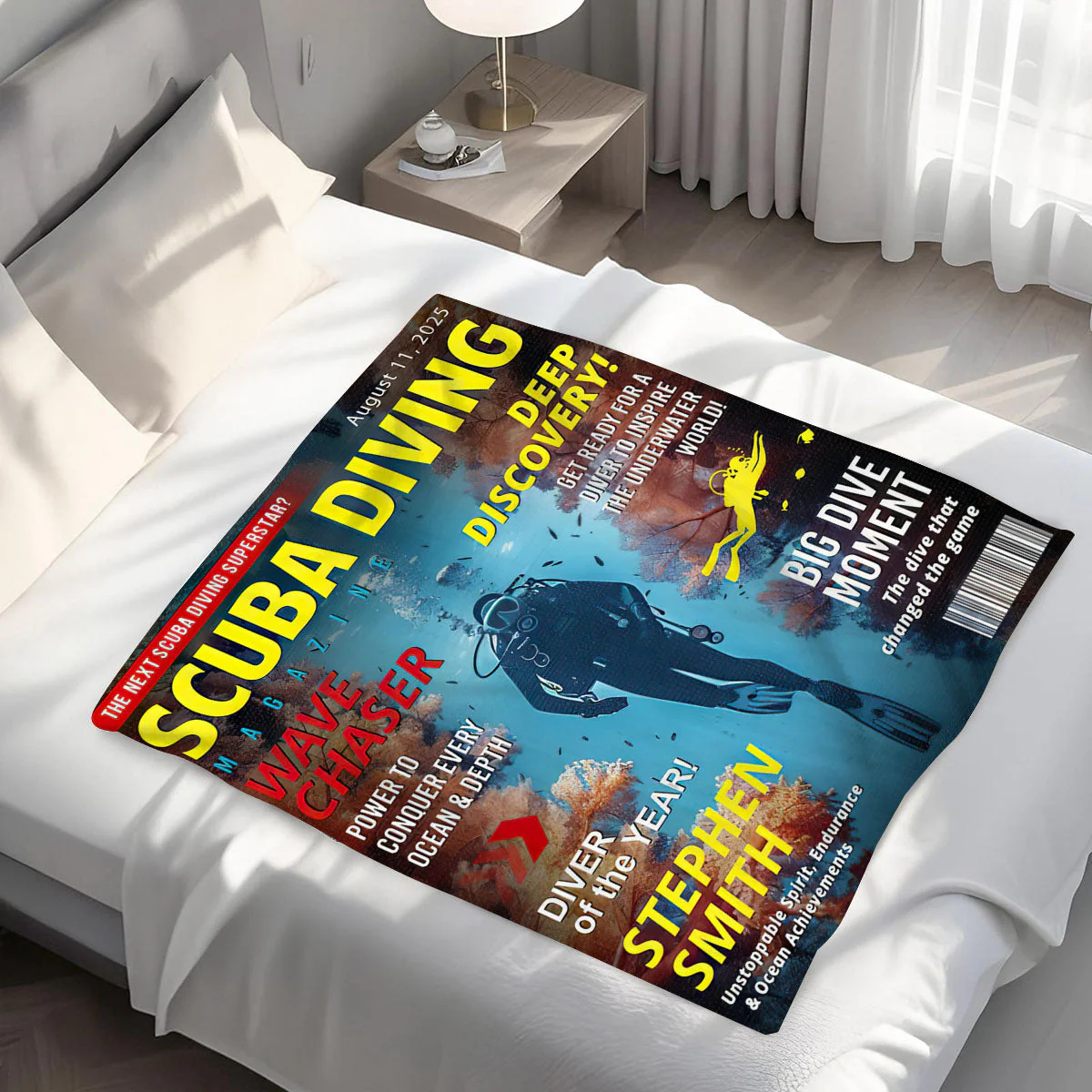 Personalized Scuba Diving Magazine Cover Blanket, Custom Scuba Diving Dad Gift, Scuba Diving Lover Gift - Image 3