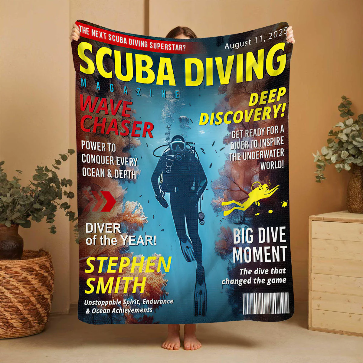 Personalized Scuba Diving Magazine Cover Blanket, Custom Scuba Diving Dad Gift, Scuba Diving Lover Gift - Image 4