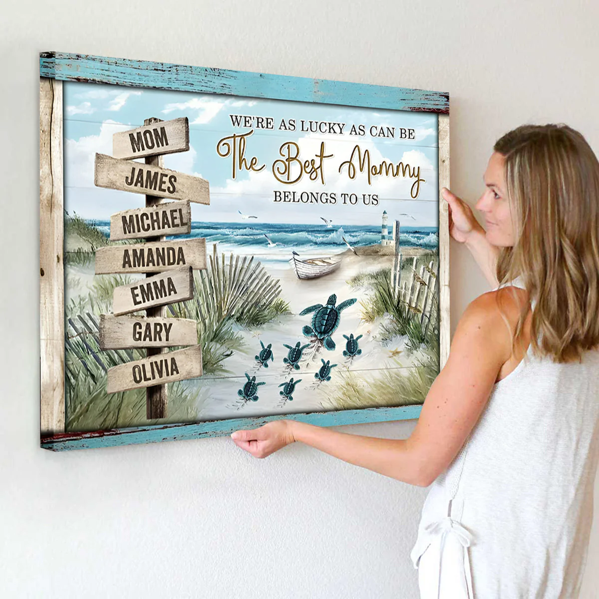Personalized Sea Turtle Mother's Day Gift - Custom Beach Name Wall Art Canvas Poster - Image 2