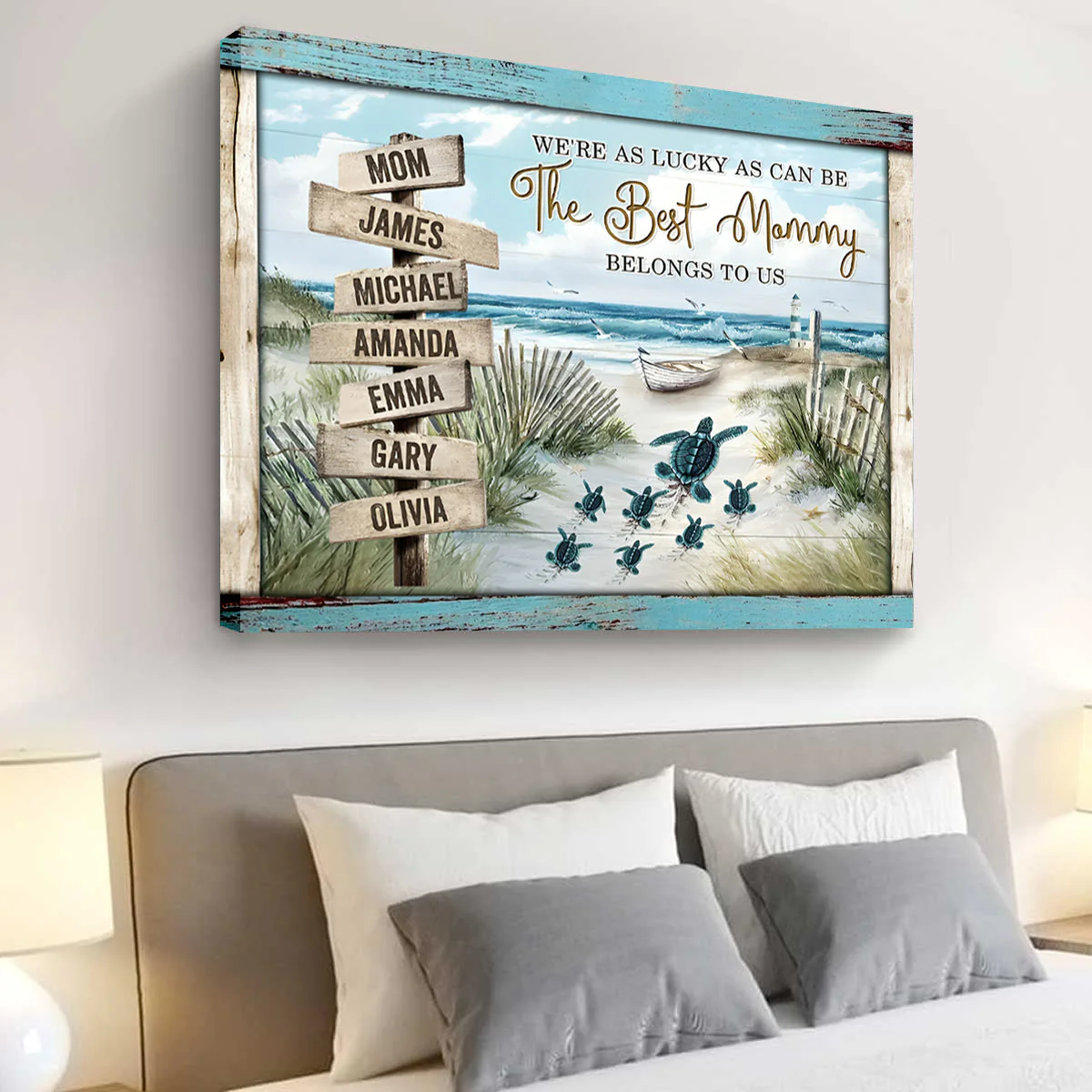 Personalized Sea Turtle Mother's Day Gift - Custom Beach Name Wall Art Canvas Poster - Image 3