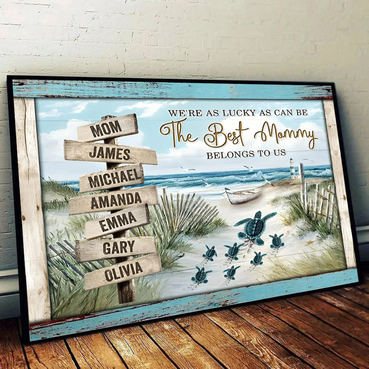 Personalized Sea Turtle Mother's Day Gift - Custom Beach Name Wall Art Canvas Poster - Image 4
