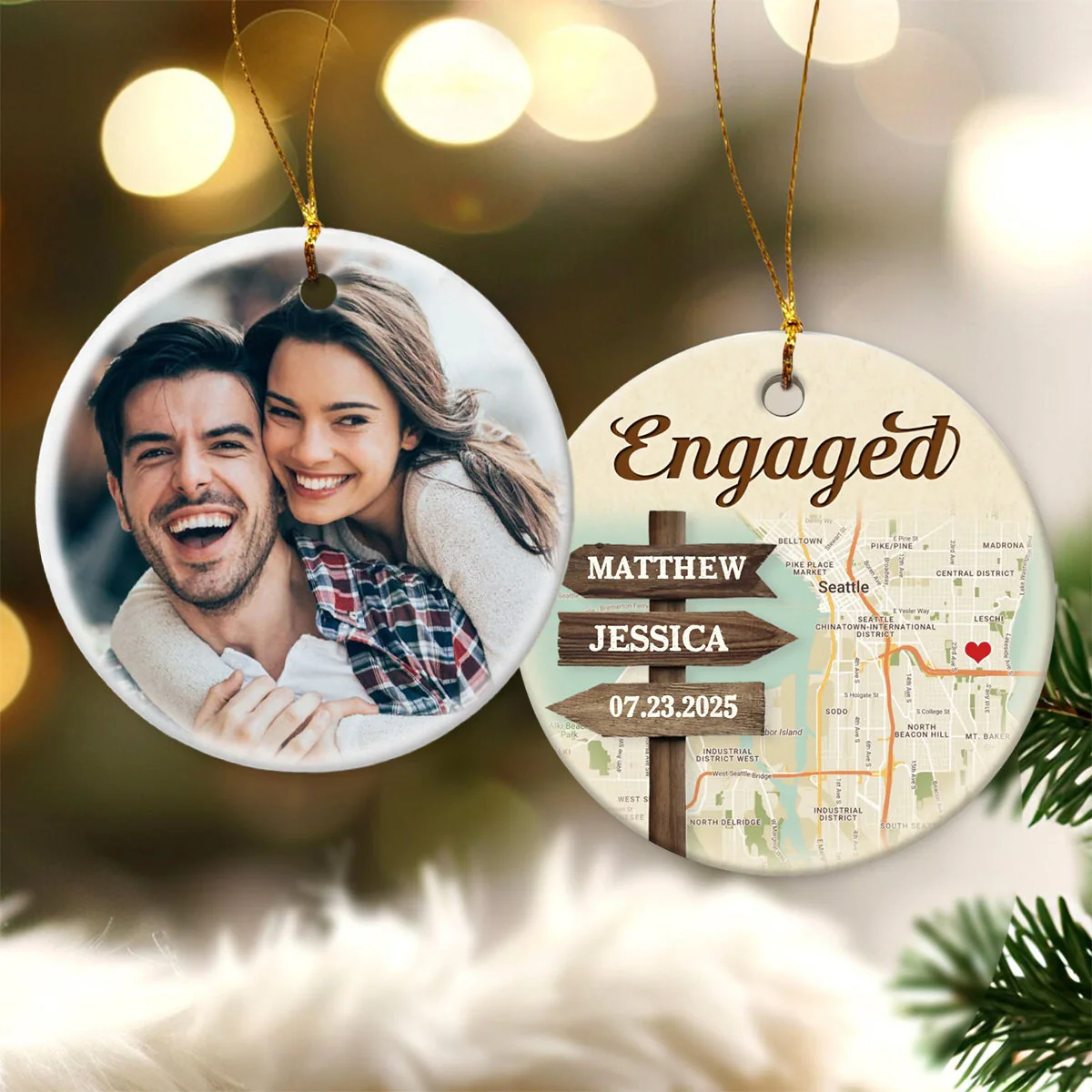 Personalized Signpost Location Map Engagement Ornament - Anniversary Gift For Couples - Image 2