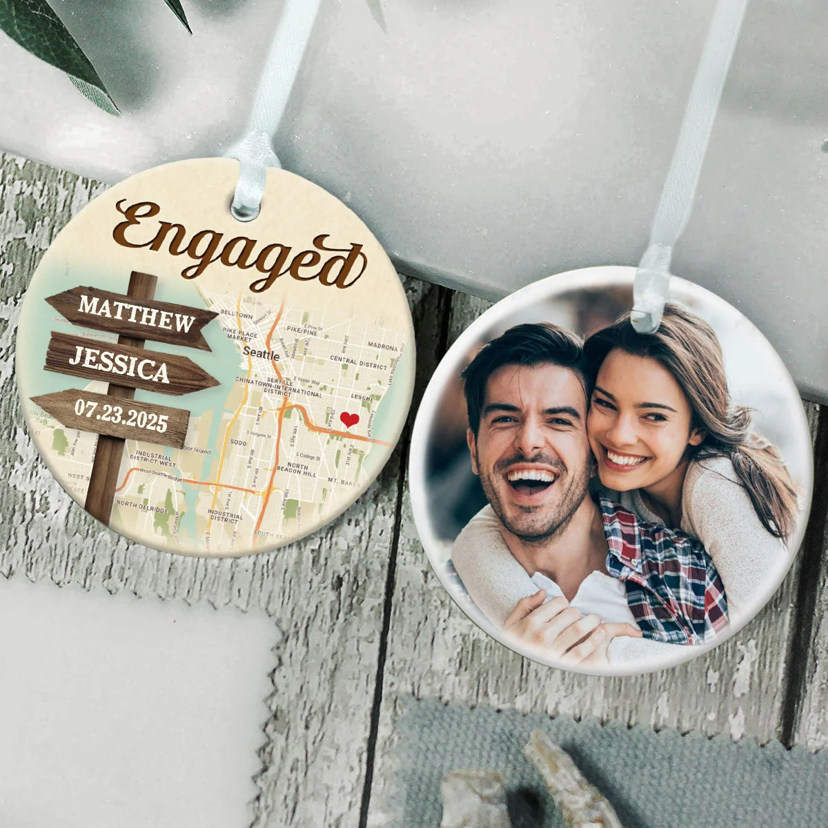 Personalized Signpost Location Map Engagement Ornament - Anniversary Gift For Couples - Image 3