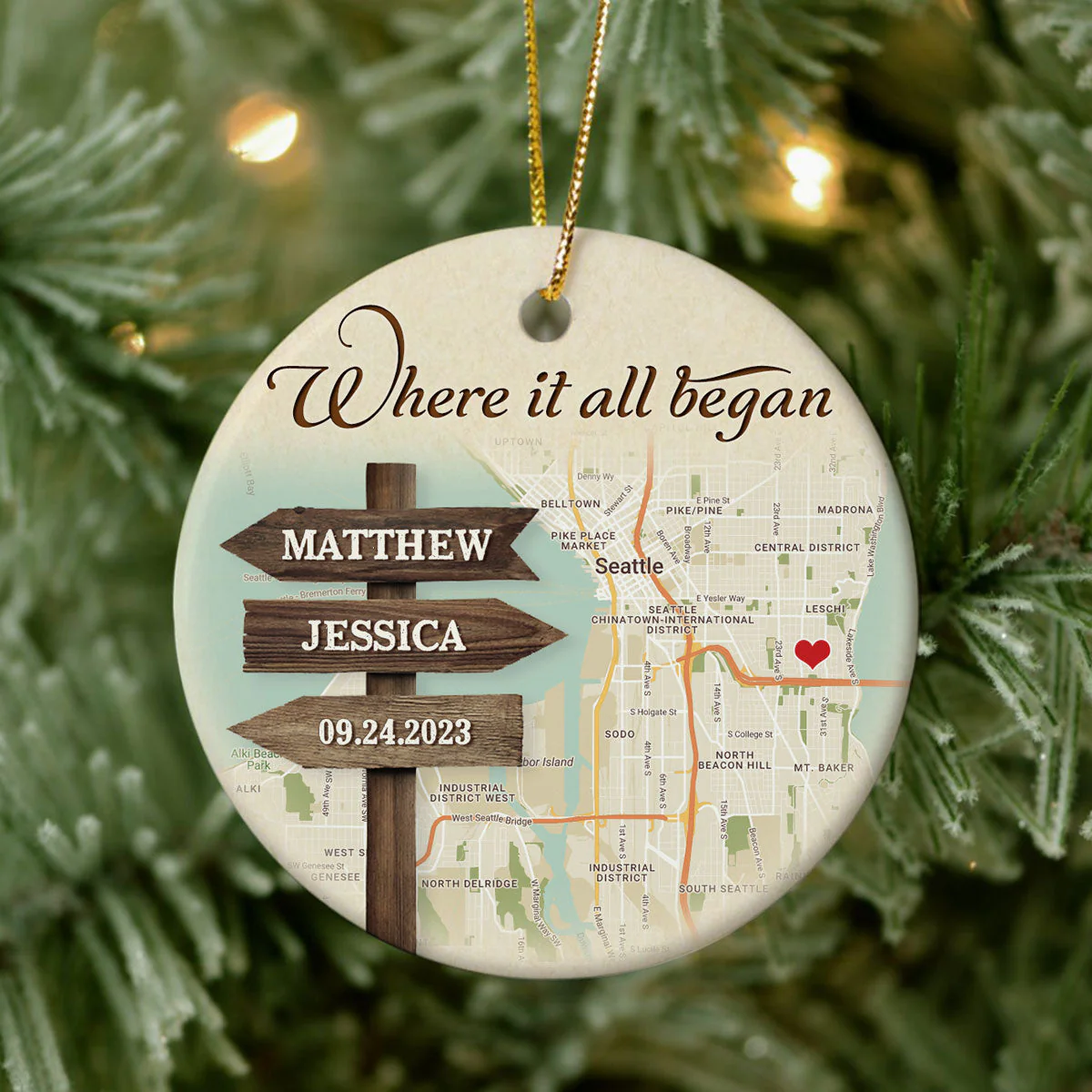 Personalized Signpost Location Map Engagement Ornament - Anniversary Gift For Couples - Image 4