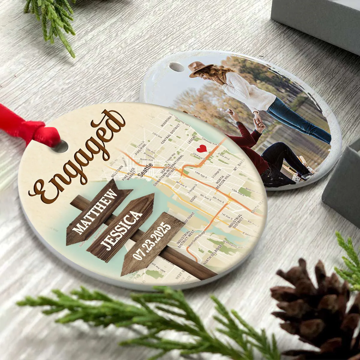 Personalized Signpost Location Map Engagement Ornament - Anniversary Gift For Couples - Image 5